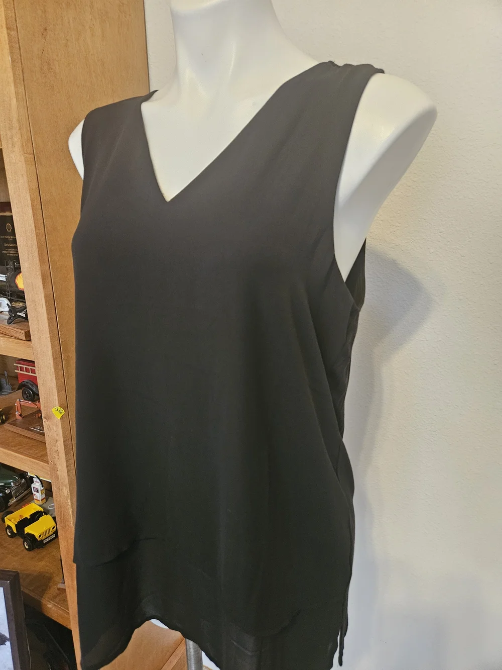 Michael Kors Sleeveless V-Neck Black Chiffon Layered Tank Top